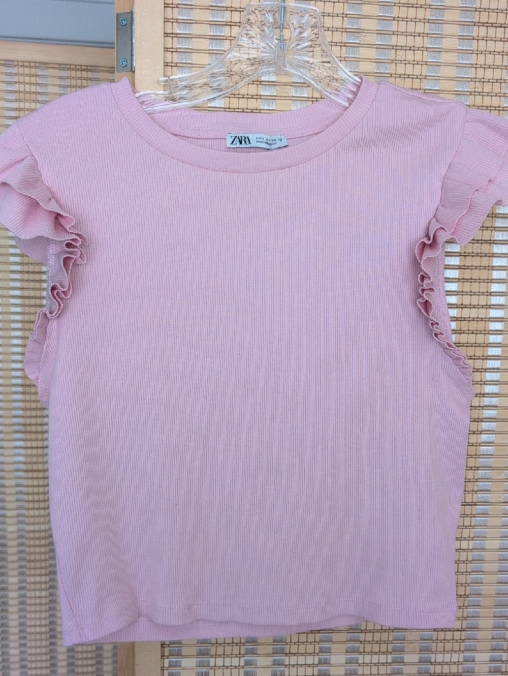 Zara Kids Light Pink Ribbed Ruffle Sleeve Tank